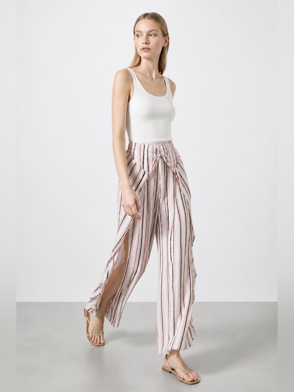 By & By Pants Womens Large Pull On Side Slits Boho Chic Beachy Coquette Festival